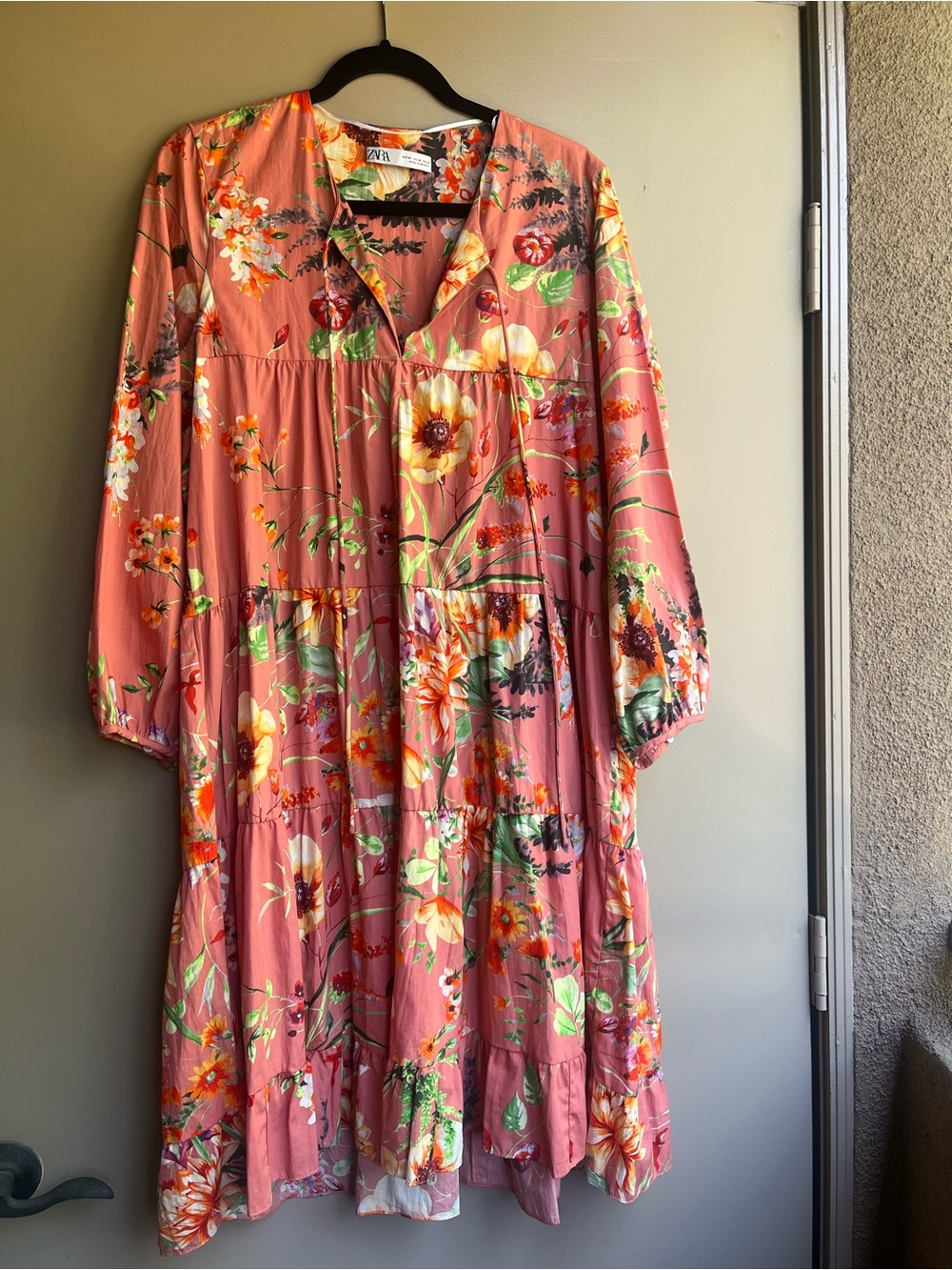 Zara Coral Pink Floral Tiered Dress